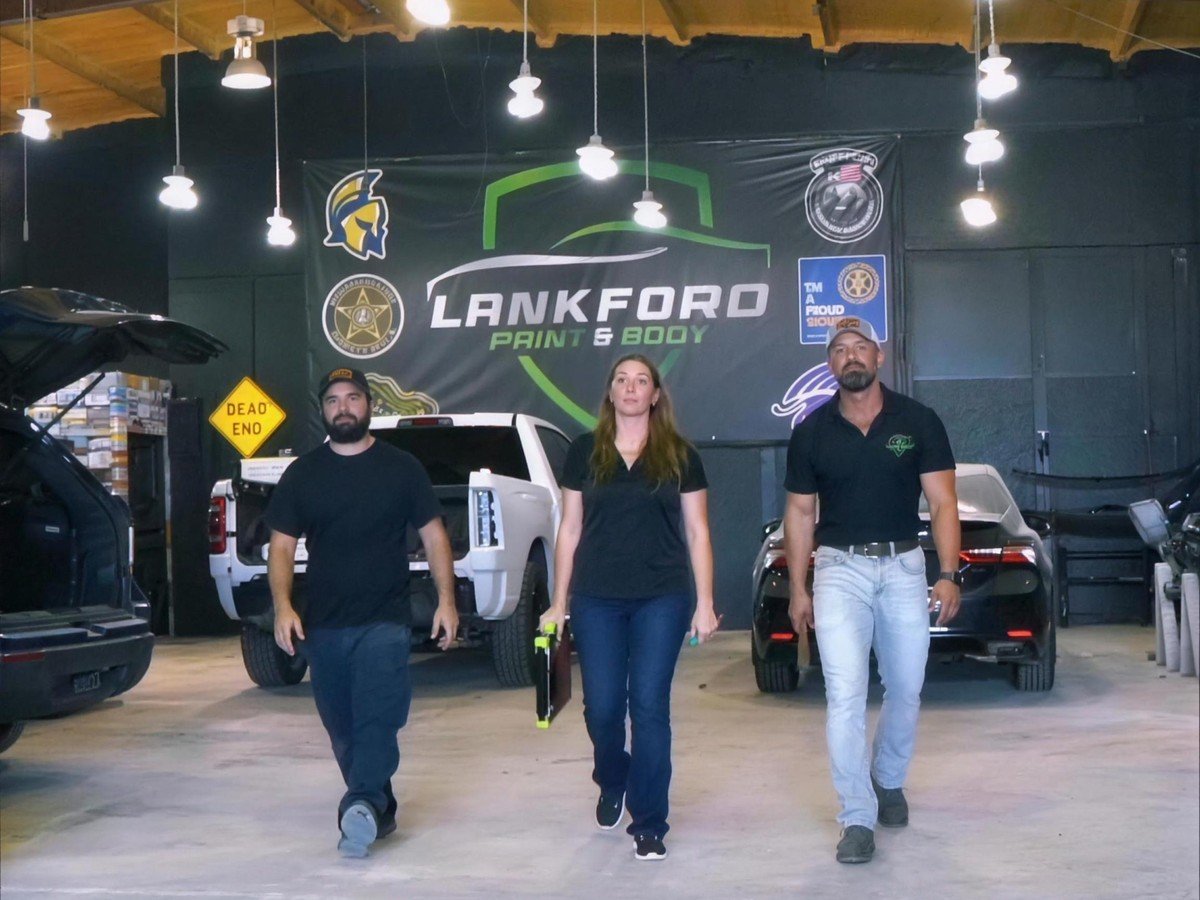The Lankford Paint and Body team inside the shop in Prairieville, Louisiana