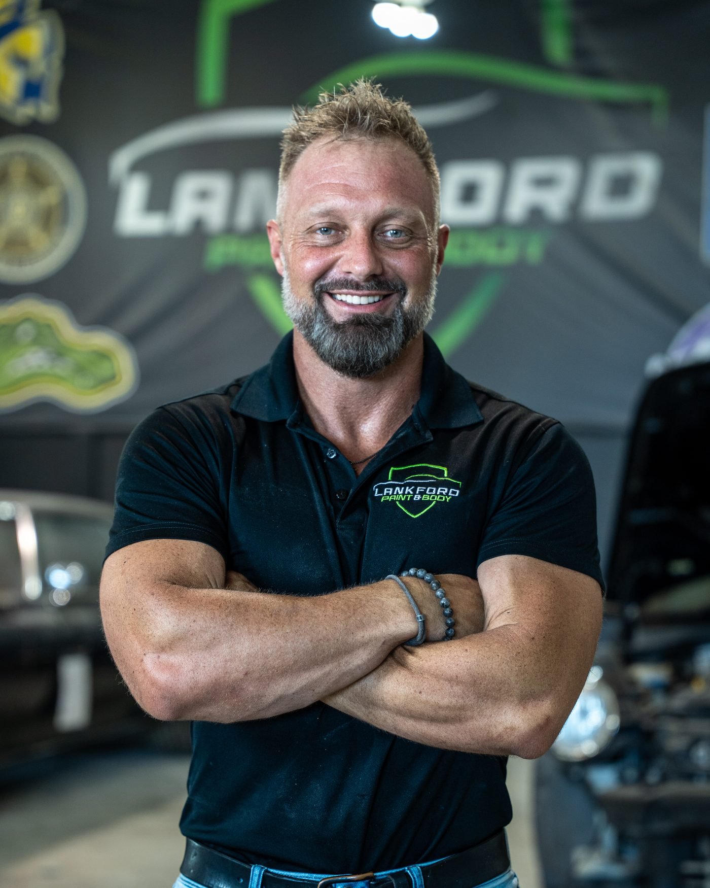 Jeremy Lankford, owner of Lankford Paint and Body, in the shop in Prairieville, Louisiana